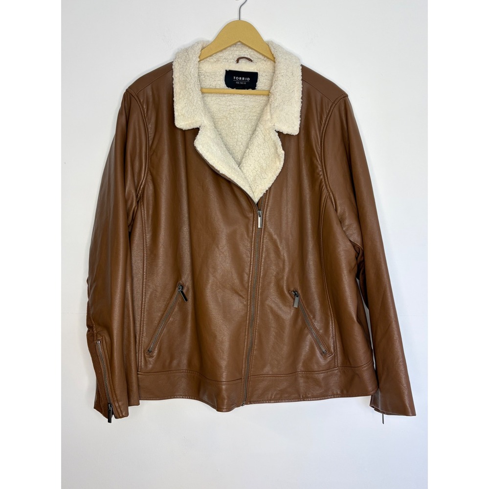 Torrid Faux Leather Moto Jacket Women 4 Brown Aviator - Picture 2 of 12